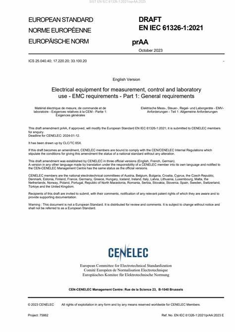 EN IEC 61326-1:2021測量、控制和實驗室用的電設備 電磁兼容性要求 第1部分:通用要求