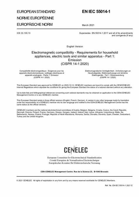 EN IEC 55014-1:2021家用電器、電動工具和類似器具的電磁兼容要求 第1部分:發(fā)射
